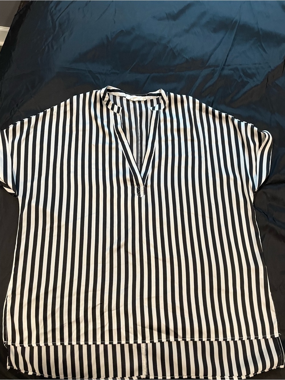 Vine & Love Black and White Vertical Stripe Short-Sleeve Shirt